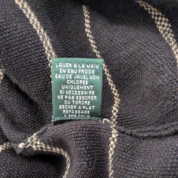 LAUREN RALPH LAUREN Dress M Black Tan Striped Linen Blend Classic Pullover - Picture 10 of 12